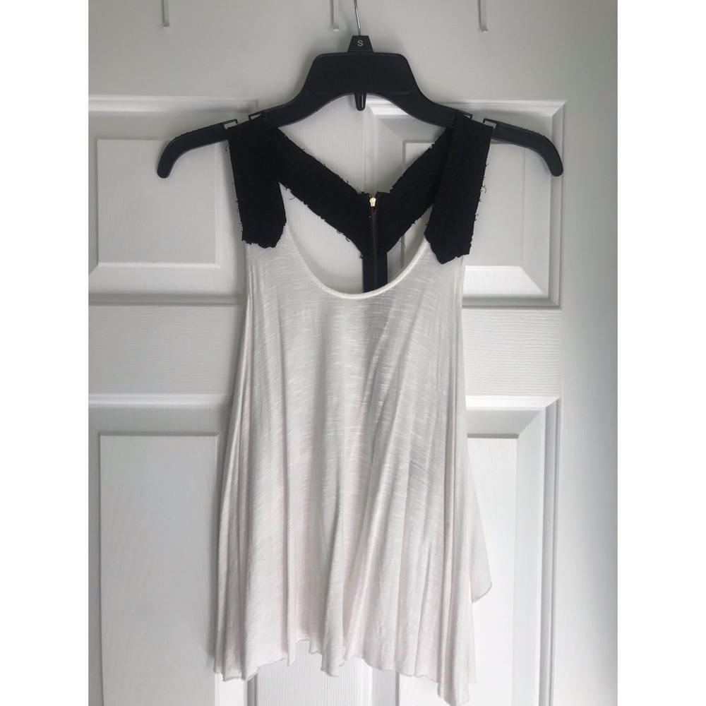 White Tank with Open Back and Embroidered Straps